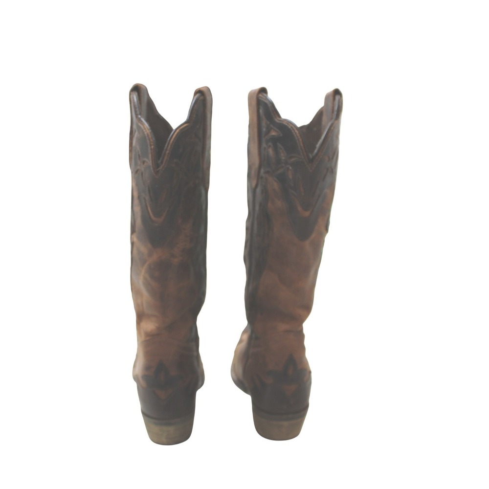 Cowboy Boots Women Size 7 Brown EUC Distressed Leather Inlay I5026-M - Picture 4 of 5